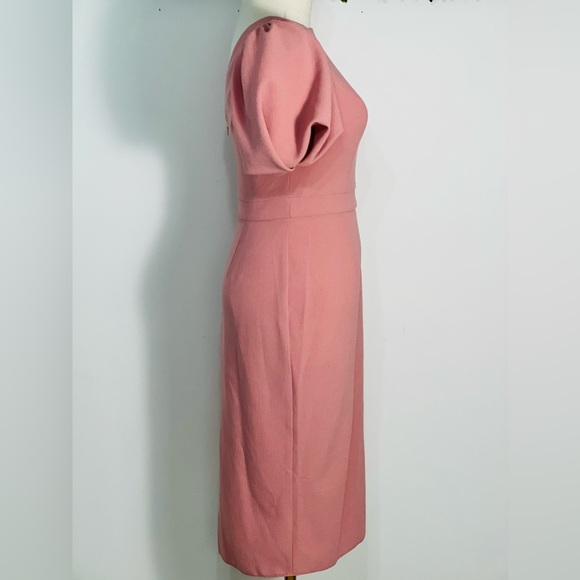 ASOS NWT Pink Puff Sleeve Fitted Midi Dress Size 2 - Picture 2 of 11
